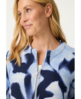 Women's Abstract Floral Zip Cardigan