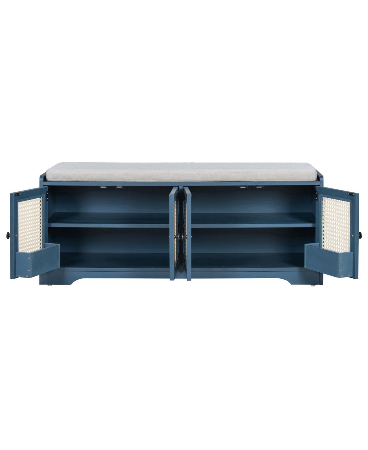 Streamdale Furniture Rustic Storage Bench with Cushion and Rattan Doors (Brown+Beige