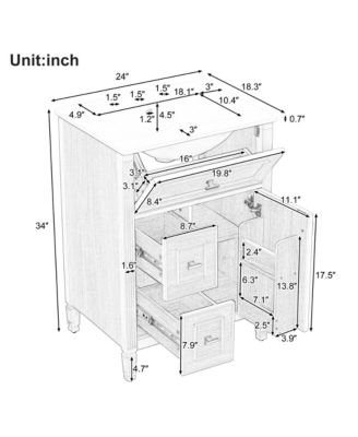 24" Bathroom Vanity with Sink, Bathroom Vanity Cabinet with One Flip Drawer and Two Drawers, Adjustable Shelf, Solid Wood and MDF