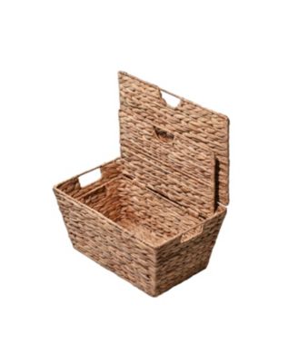 Wilder Classic Farmhouse Woven Hyacinth Rectangular Storage Baskets with Lids and Handles (Set of 2