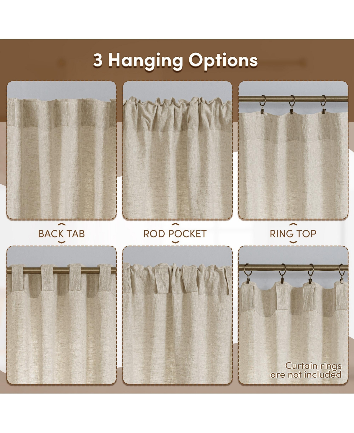 Awesome Home 100% Linen Room Darkening Back Tab Single Panel