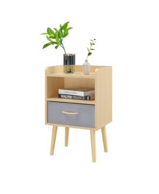 Collapsible Fabric Drawer Nightstand 2-Tier Wood Storage Cabinet