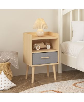 Collapsible Fabric Drawer Nightstand 2-Tier Wood Storage Cabinet