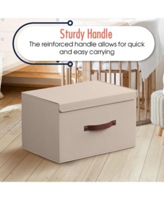 6 Pack Foldable Linen Storage Bin with Faux Leather Handles and Lid