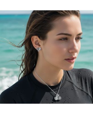 Nautical Beach Charm Sandollar Starfish Seashell Pendant Necklace & Earrings Set Sterling Silver