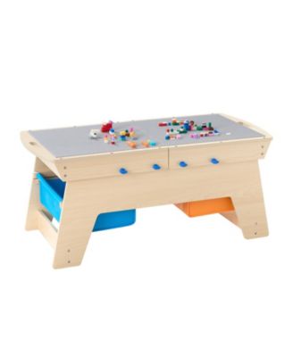 Multi-Activity Wooden Table with 200 Building Bricks & 3 Storage Bins
