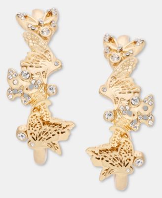 Gold-Tone Butterfly Pav&eacute; Medium Hoop Earrings, 1.5"