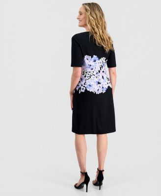 Women's Printed Scuba Crepe Elbow-Sleeve Sheath Dress