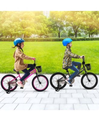 Kids Training Bike with Adjustable Height Dual Brakes Basket and Training Wheels