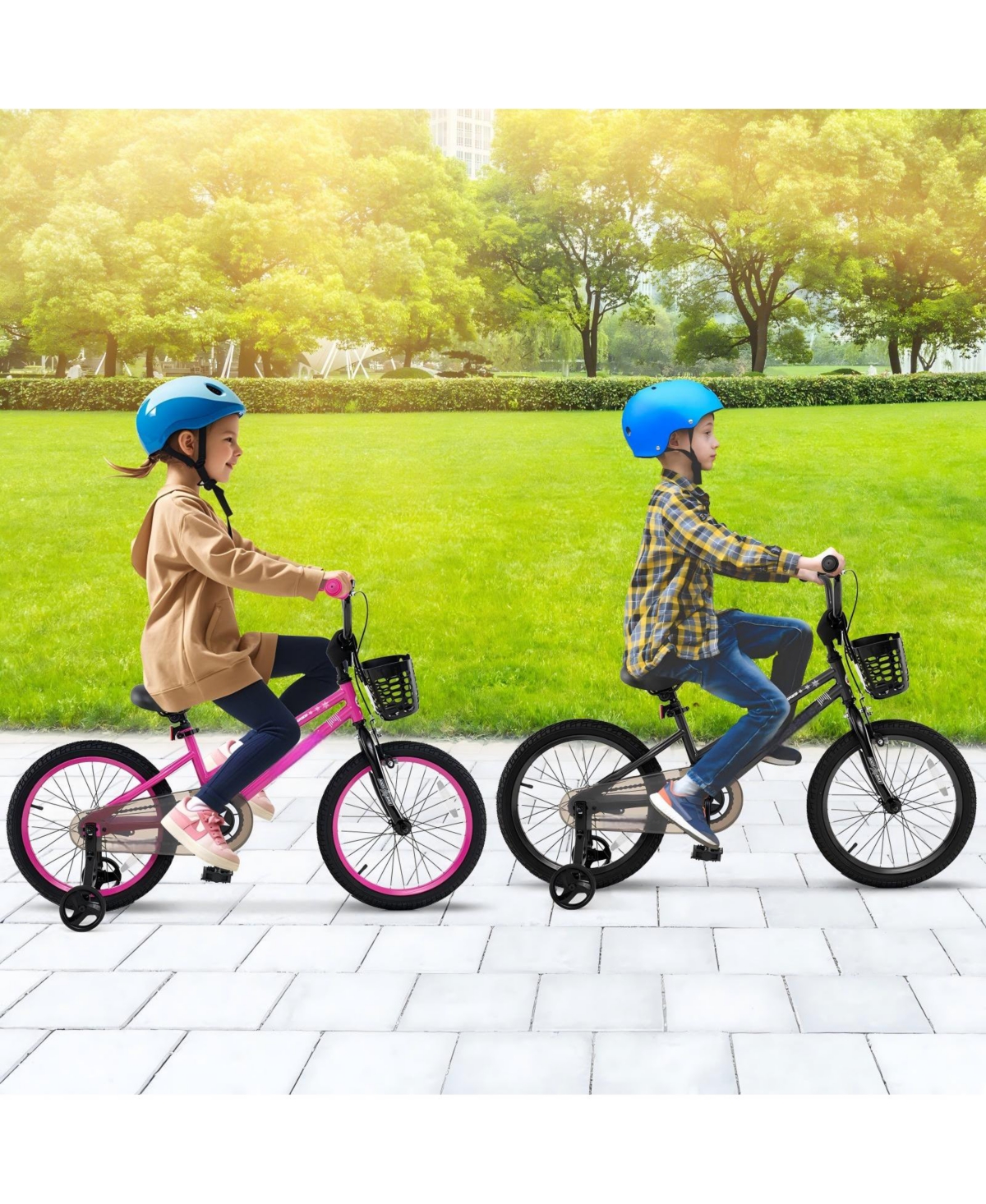 Hongge Kids Training Bike with Adjustable Height Dual Brakes Basket and Training Wheels