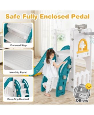 6 In 1 L Shaped Toddler Slide With Climber Basketball Hoop Telescope And Storage Area