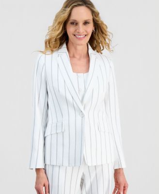 Women's Pinstripe One-Button Notch-Collar Jacket