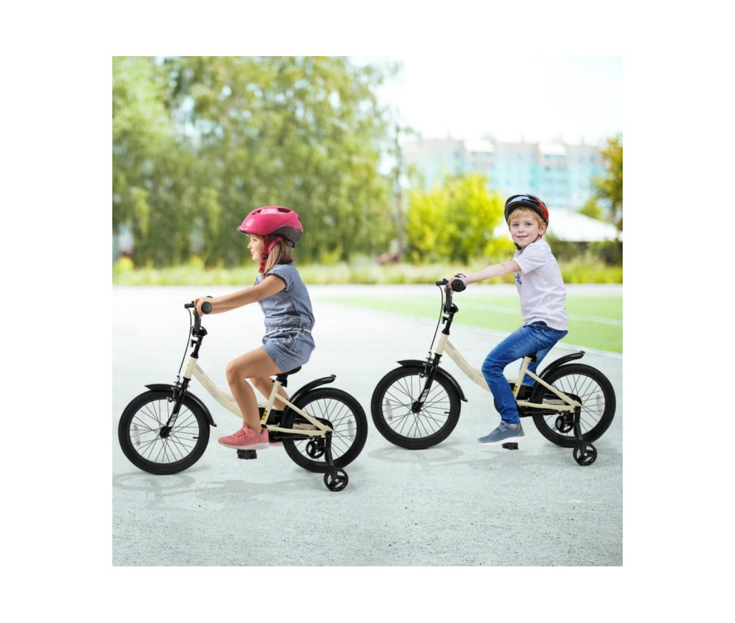 Детская игрушка HONGGE 12-Inch Kids Sport Bike with Adjustable Handlebar and Removable Training Wheels, Ages 3-8, цвет: Бежевый / Хаки — фото 2