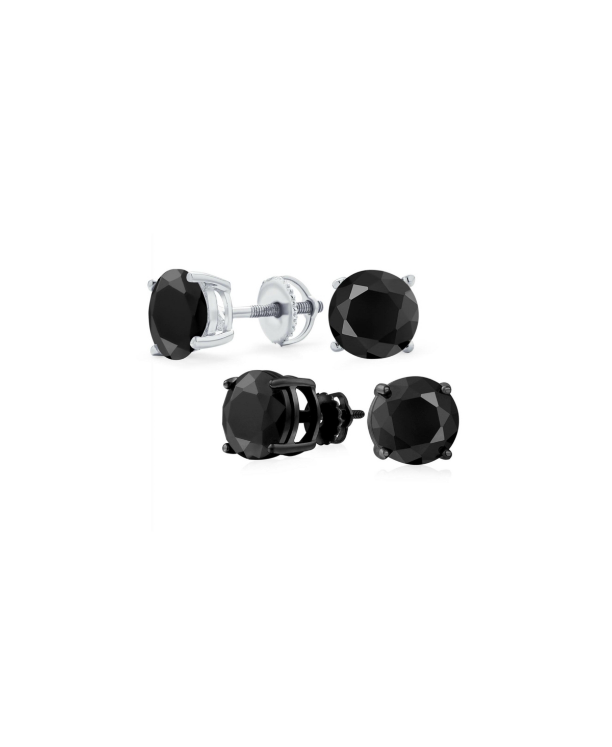 Bling Jewelry Set of 2 Cz Solitaire Stud Earrings Screw Back Sterling Silver