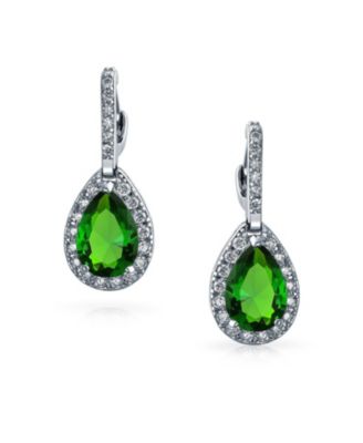 Set of 2 CZ Halo Cubic Zirconia  Cubic Zirconia Dangling Drop Teardrop Earrings