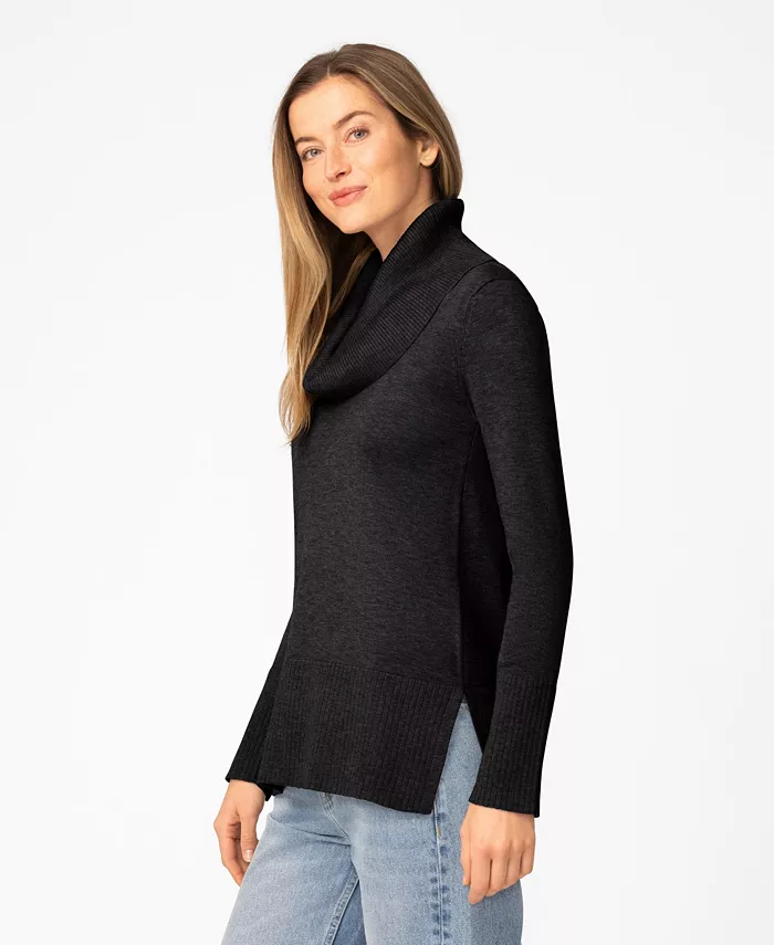 Women's Rib Cowl Neck Tunic Sweater - thumbnail 2