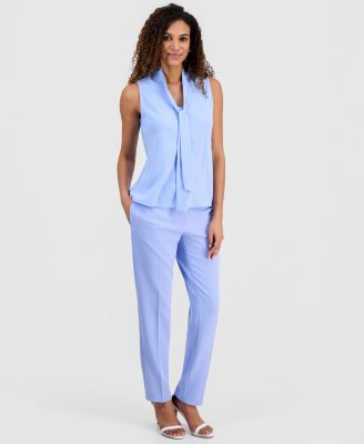 Women's Solid Sleeveless Tie-Neck Blouse