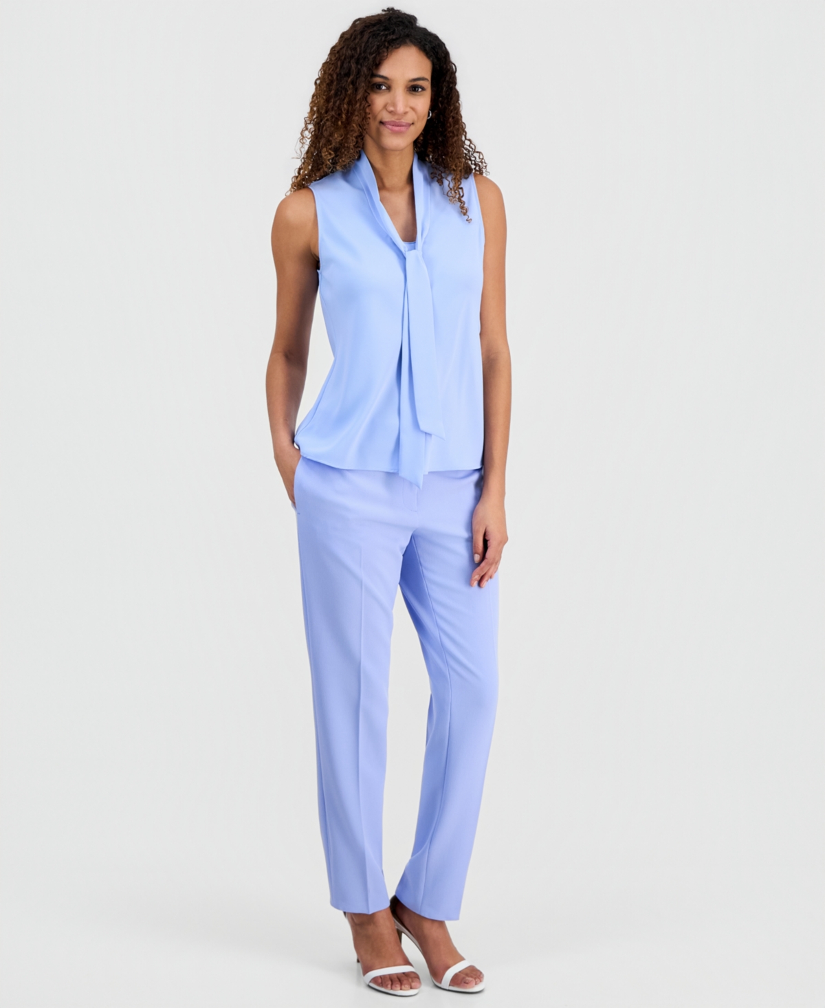 Kasper Women's Solid Sleeveless Tie-Neck Blouse