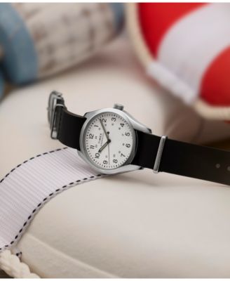 Men's Quartz Analog Black Leather Watch, 39mm