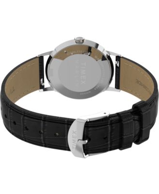 Unisex Quartz Analog Black Leather Watch, 34mm