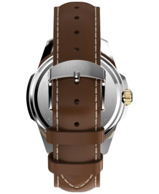 Men's Quartz Analog Brown Leather Watch, 45mm