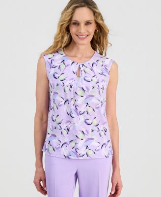 Women's Printed Keyhole-Neck Sleeveless Top