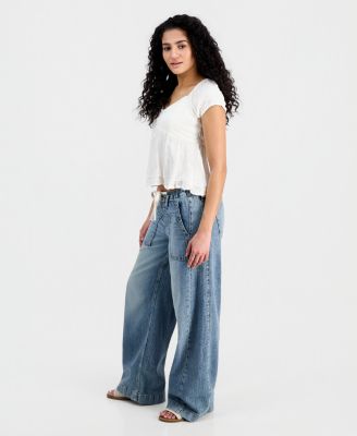 Juniors' Lightweight Tie-Waist Wide-Leg Jeans