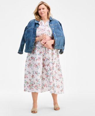 Plus Size Linen Tie-Sleeve Tiered Dress