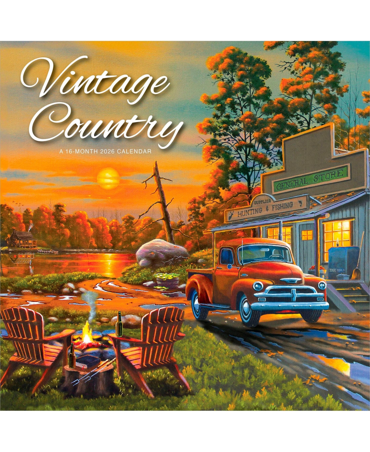 BrownTrout Hopper Studios Vintage Country | 2026 12 x 24 Inch (Hanging) Monthly Square Wall Calendar | Featuring the Artwork of Geno Peoples | Plastic