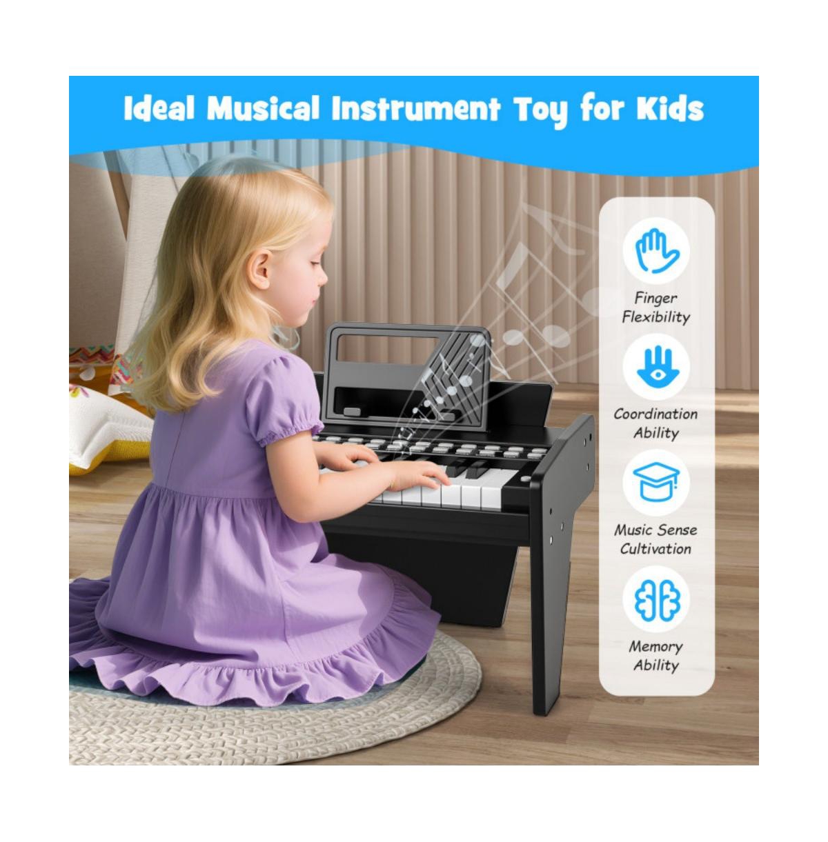 Hongge 25 Key Kids Piano Keyboard with Adjustable Speed and Volume