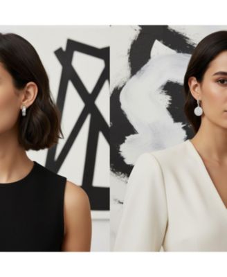 Set of 2 CZ Pave Cubic Zirconia Circle Disc & Crisscross XO Huggie Hoop Earring Sterling Silver