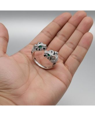 Women's White Gold Plated CZ Paved Panther Bypass Ring