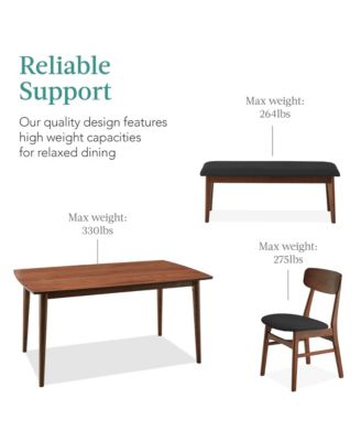 6-Piece Mid-Century Modern Upholstered Wooden Dining Set w/ 4 Chairs, Bench