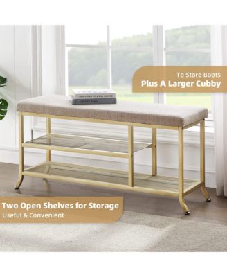 2 Tier Entryway Bench - Modern Shoe Storage Bench Organizer with Cushion