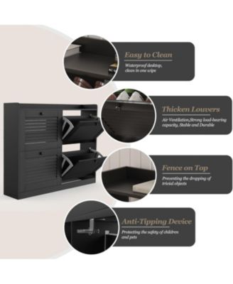 Large 4-Drawer Shoe Cabinet, Narrow Hidden Shoe Rack with Wooden Legs, Freestanding Entryway Organizer for Bedroom Living Room Hallway