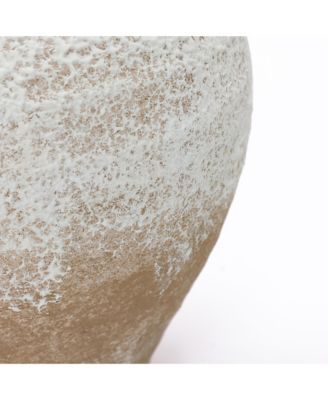 11" Rustic White & Brown Terracotta Vase, Vintage Wide-Body, Narrow-Mouth Ceramic Accent for Farmhouse Decor