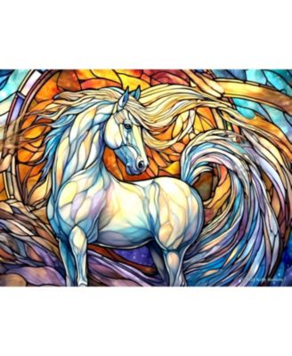 Stained Glass Zoo White Horse 500 piece Jigsaw Puzzle for Adults