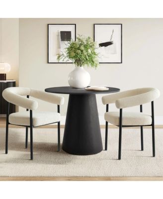 3-Piece Modern Round Dining Table Set with Boucle Armchairs and Pedestal Table, Small Space Table Set for 2