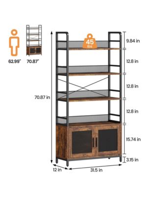 Bookshelf with Doors Industrial Bookcase with 4 Tiers Open Storage Shelf Rustic Bookshelves