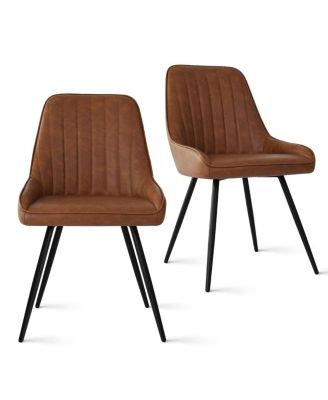 Modern 5-Piece Faux Leather Dining Set, Round Black Table with Metal Base and PU Chairs