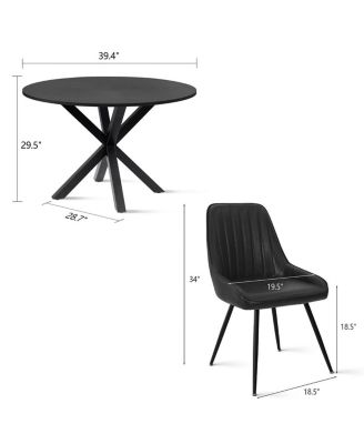 Modern 5-Piece Faux Leather Dining Set, Round Black Table with Metal Base and PU Chairs