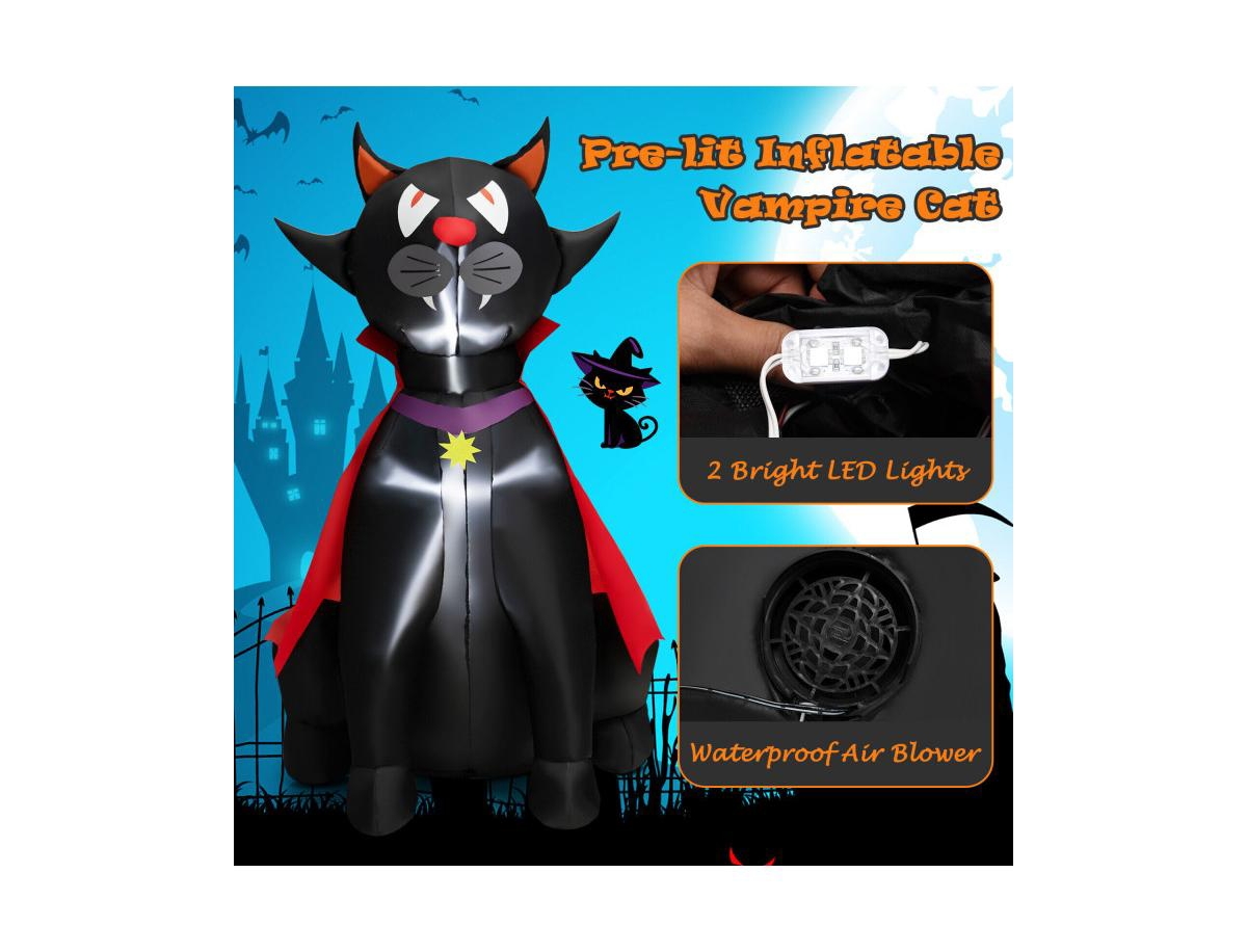Mondawe 4.7 ft Halloween Inflatable Vampire Cat with Red Cloak