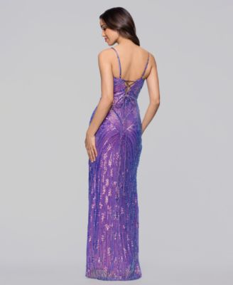 Junior's Corset Sequin Spaghetti Strap Long Slim Dress