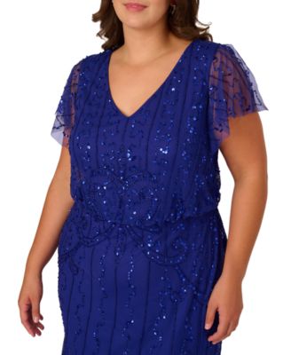Plus Size Beaded V-Neck Maxi Dress
