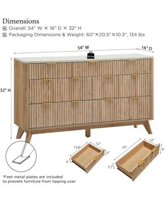54" Wide Modern Fluted 7-Drawer Wood Dresser with Faux Marble Top, TV Stand and Drawer Organizer