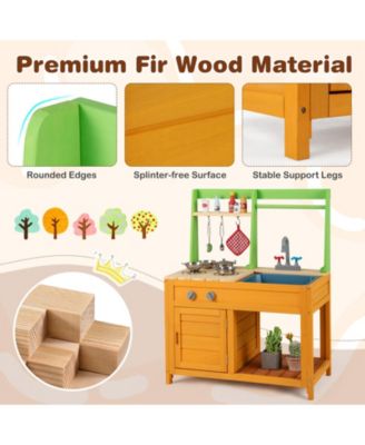 Wooden Outdoor Mud Kitchen Playset With Sink Stove And Accessories For Kids