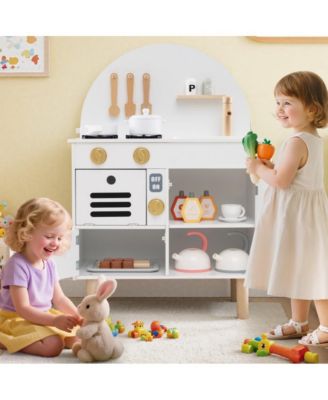 Wooden Kids Play Kitchen with Stove Sink Microwave and Oven