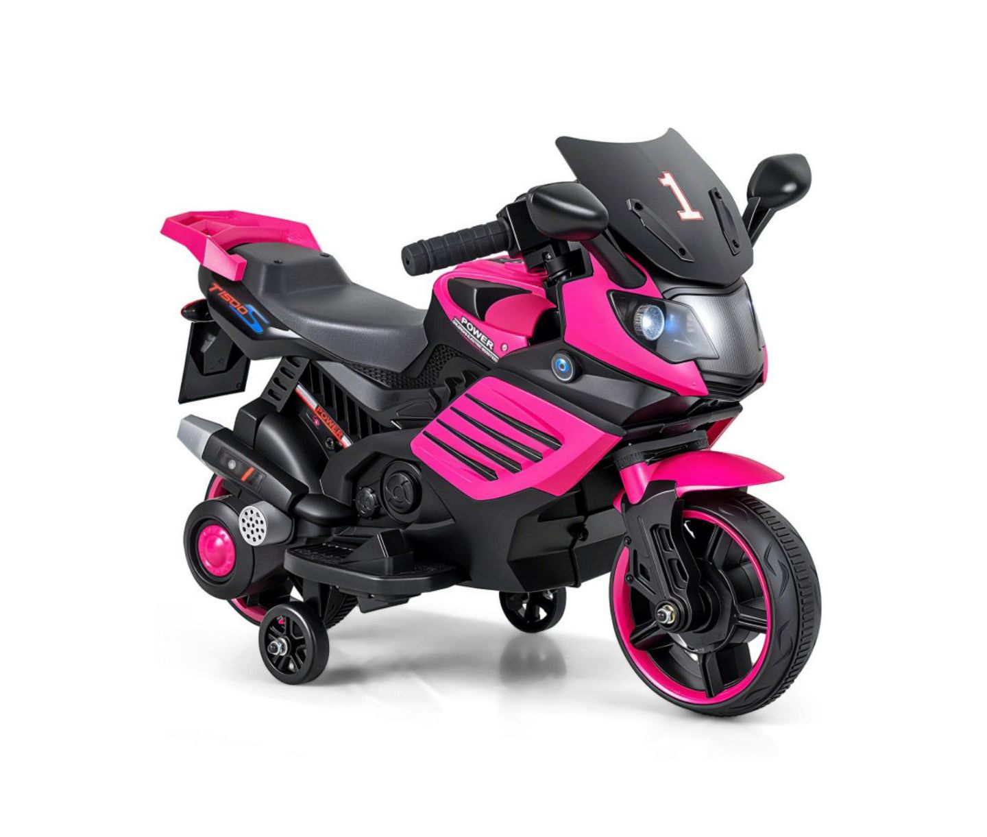 Детская игрушка HONGGE 6V Kids Motorcycle with Headlights Music and Training Wheels, цвет: Розовый — фото 2