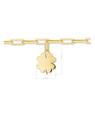 Clover Heart Charm with Paperclip Chain Bracelet in 14K Gold, 7 in, approx. 2.8 grams.
