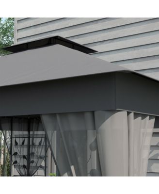 10' x 11.5' Metal Patio Gazebo with Double Canopy and Decorative Tree Motifs